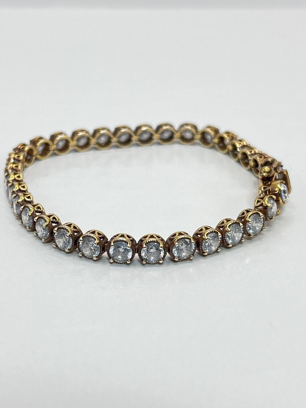 Sterling Silver 925 Vintage Gold Wash Women Tennis Bracelet 7” Long